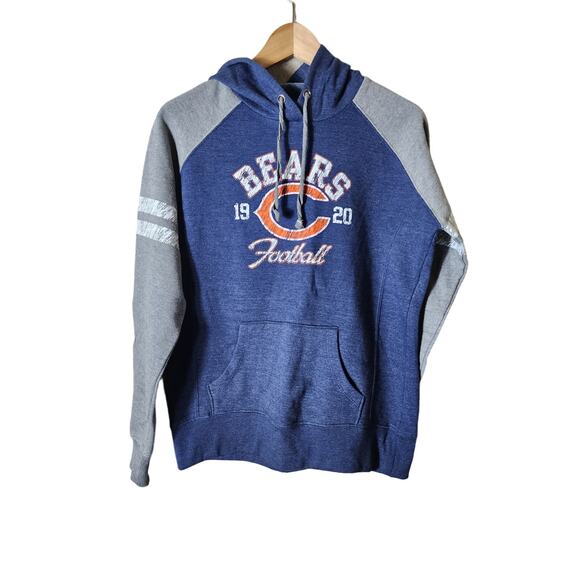 NFL + CHICAGO BEARS Blue Gray Sporty Striped Pullover Medium Weight Hoodie SZ M - Picture 1 of 9